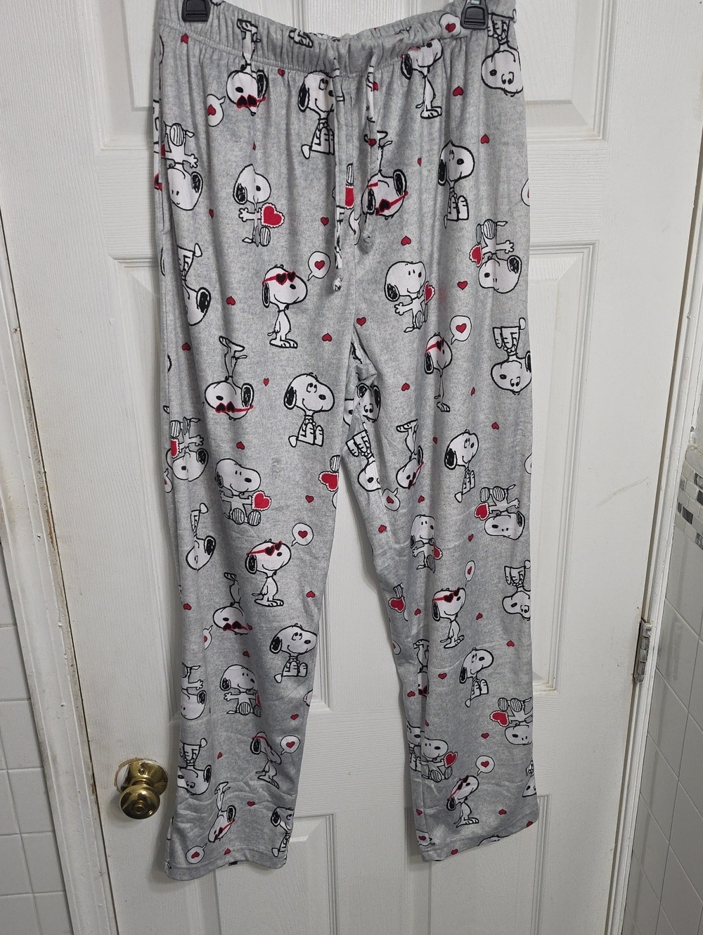 Peanuts Grey Snoopy Lounge Pants with Red Heart Accents